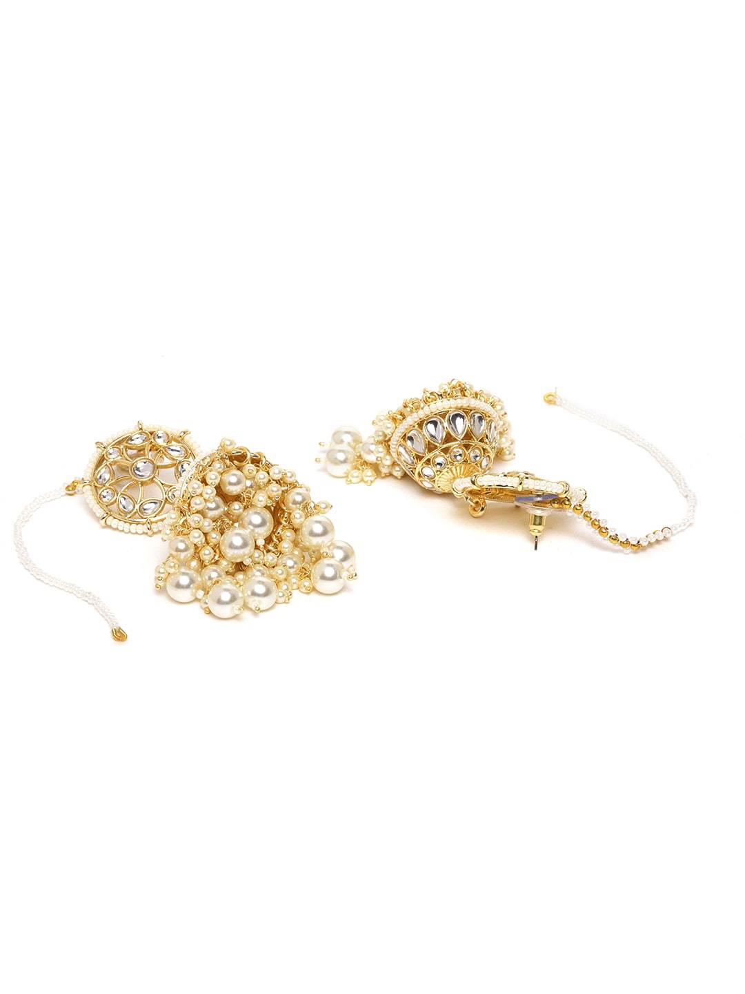 Kundan & Pearl Jhumki with Ear Chain