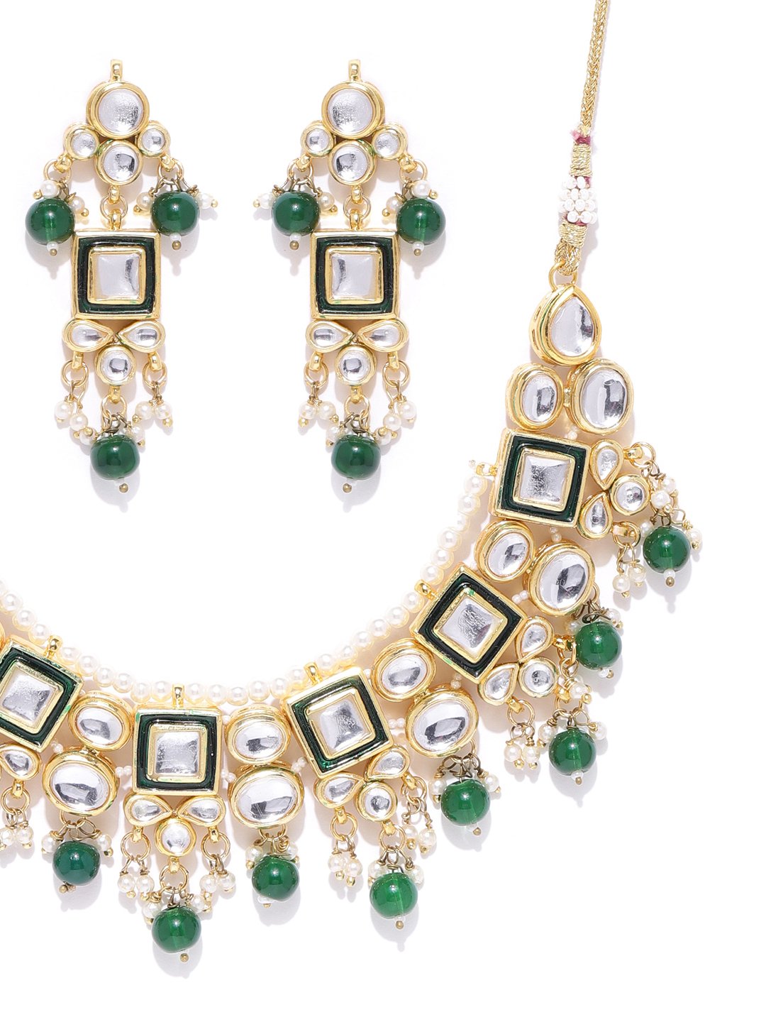 Green Kundan & Beaded Necklace Set