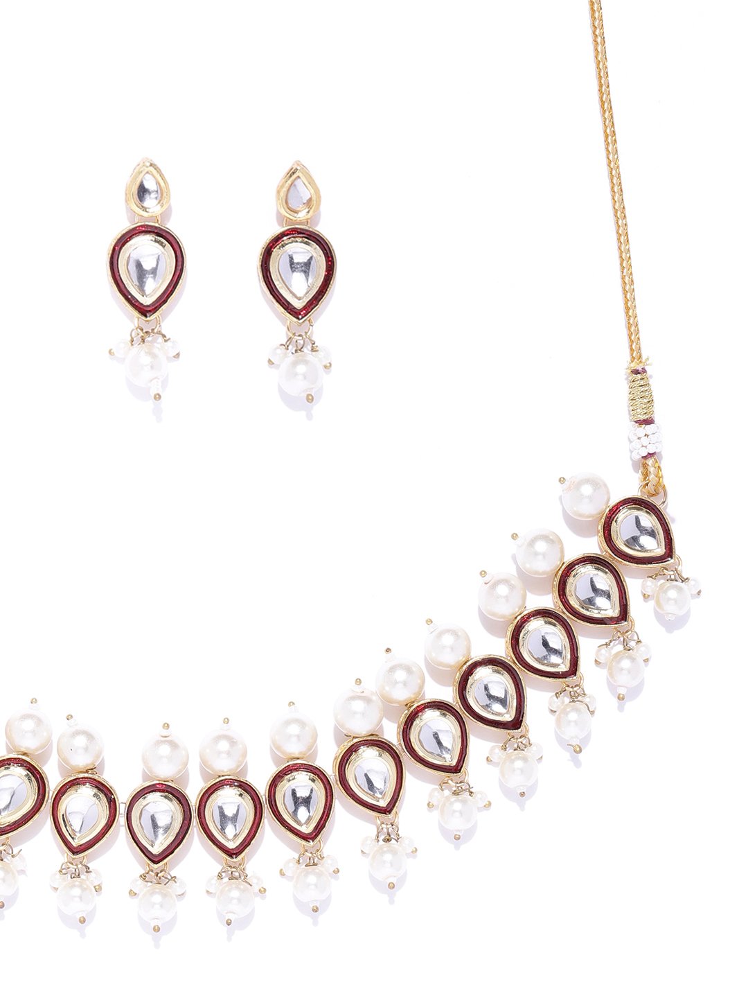 Maroon & Off-White Classic Kundan & Pearl Necklace Set