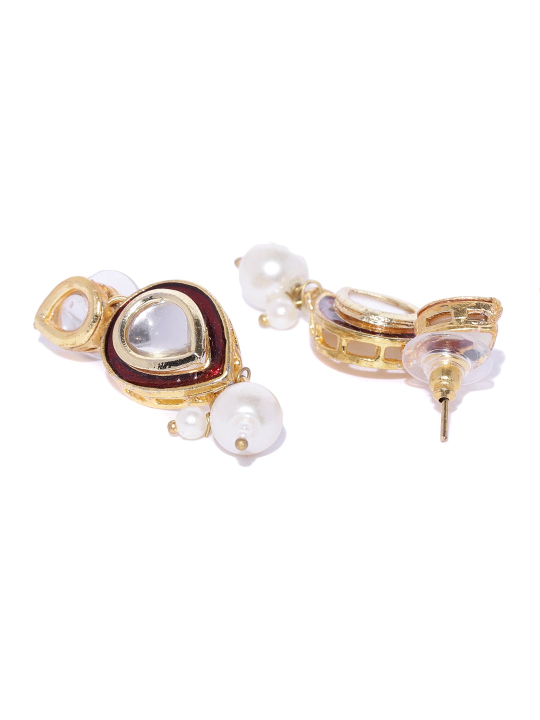 Maroon & Off-White Classic Kundan & Pearl Necklace Set