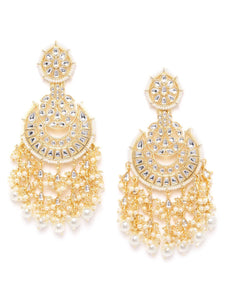 Off-White Kundan Beaded Crescent Jhumka