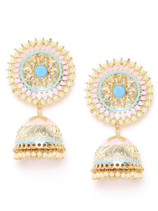 Baby Pink & Baby Blue Round Floral Handcrafted Jhumka