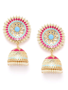 Pink & Blue Round Floral Handcrafted Jhumka