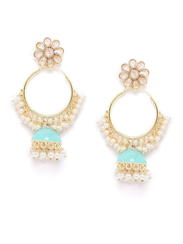Turquoise Floral Hoop Handcrafted Beaded Jhumka