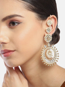 Off-White Gold Plated Kundan Earrings with Ear Chain
