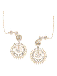 Off-White Gold Plated Kundan Earrings with Ear Chain