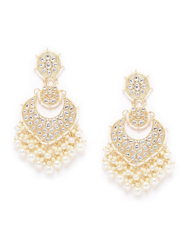 Golden Kundan & Pearl Drop Earrings