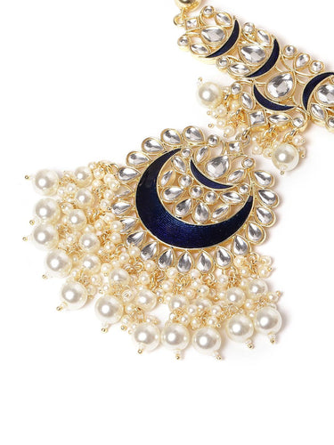 Dark Blue Kundan & Beaded Enamelled Necklace Set