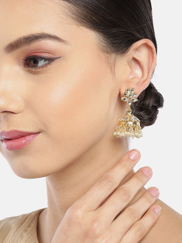 White Studded Handcrafted Floral Jhumki