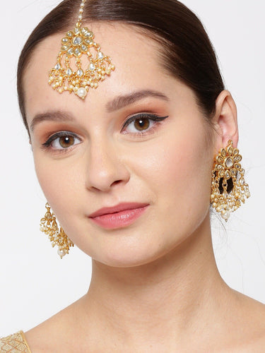 Floral Kundan Earrings with Tikka Set