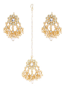 Floral Kundan Earrings with Tikka Set