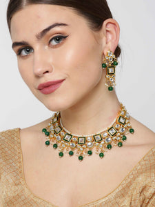Green Kundan & Beaded Necklace Set