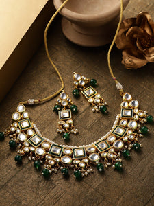 Green Kundan & Beaded Necklace Set