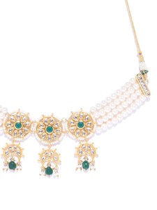 Green Kundan & Pearl Choker Necklace Set