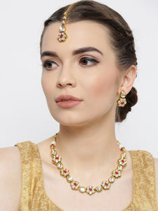 Kundan Flower Necklace Earring & Tikka Set
