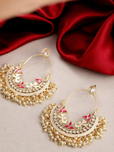 Gold & Pink Peacock Chandbali Earrings