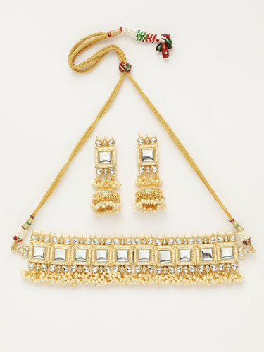 White & Beige Kundan Handcrafted Choker Necklace Set