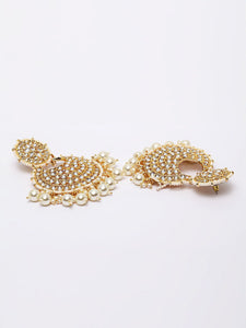Off-White Gold Kundan Crescent Earrings
