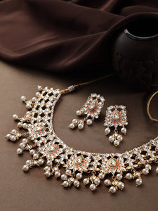 Kundan with Pearls Petal Necklace & Earring Set